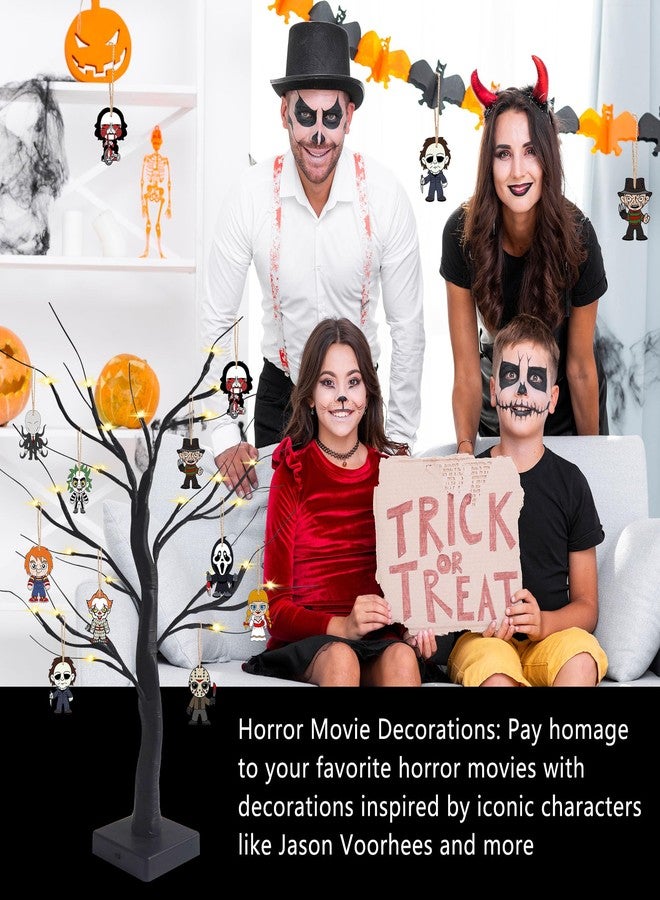 BIGSPINACH Black Halloween Tree with LED Lights and Spooky Wooden Hanging Ornaments Horror Movie Ornaments, Light Up Halloween Decor - Image 3